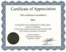 certificate of appreciaiton